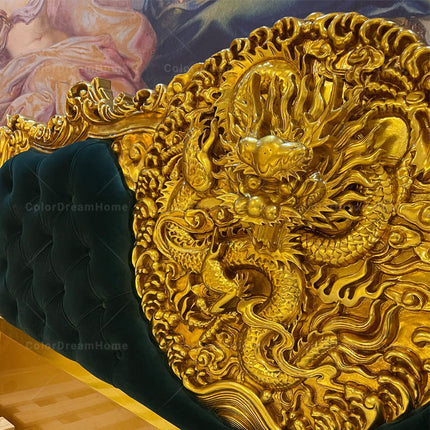 Schlafzimmer „Königlicher Drache“ – Luxuriöse Schlafzimmermöbel in Antikgold, neues Design für elegante Wohnräume