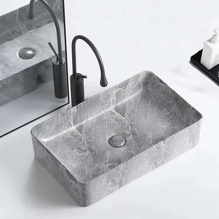 Luxury Small Marble Porcelain Countertop Basin – Modern Hand Wash Sink for Home, Villa, and Hotel Bathroom Vanity