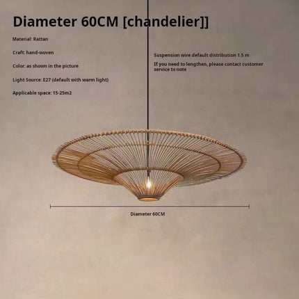Minimalist Wabi Sabi Rattan Ceiling Lamp – Japanese & Southeast Asian Style Pendant Light for Home, Hotel & Homestay