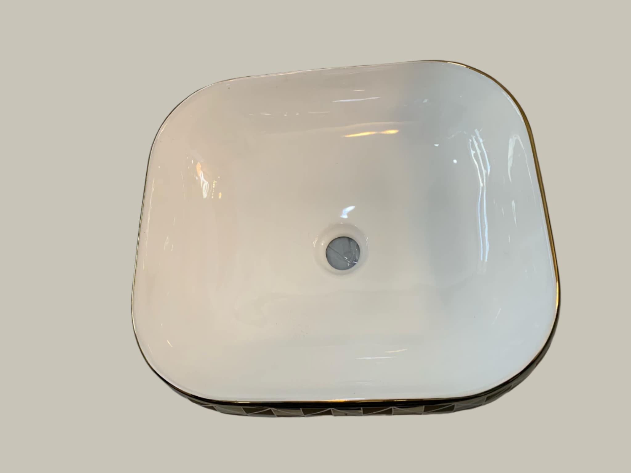Square Ceramic Tabletop Wash Basin with Striking Gold Diamond Pattern ...
