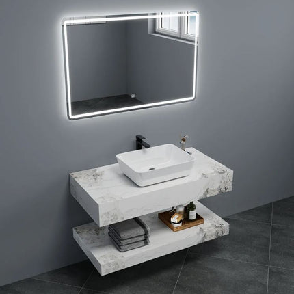 Double Marble Wall-Mounted Bathroom Vanity with Slate Stone Sink