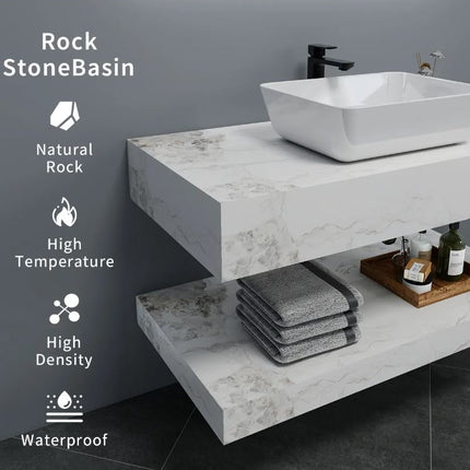 Double Marble Wall-Mounted Bathroom Vanity with Slate Stone Sink