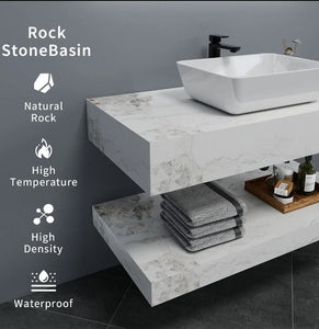 Double Marble Wall-Mounted Bathroom Vanity with Slate Stone Sink