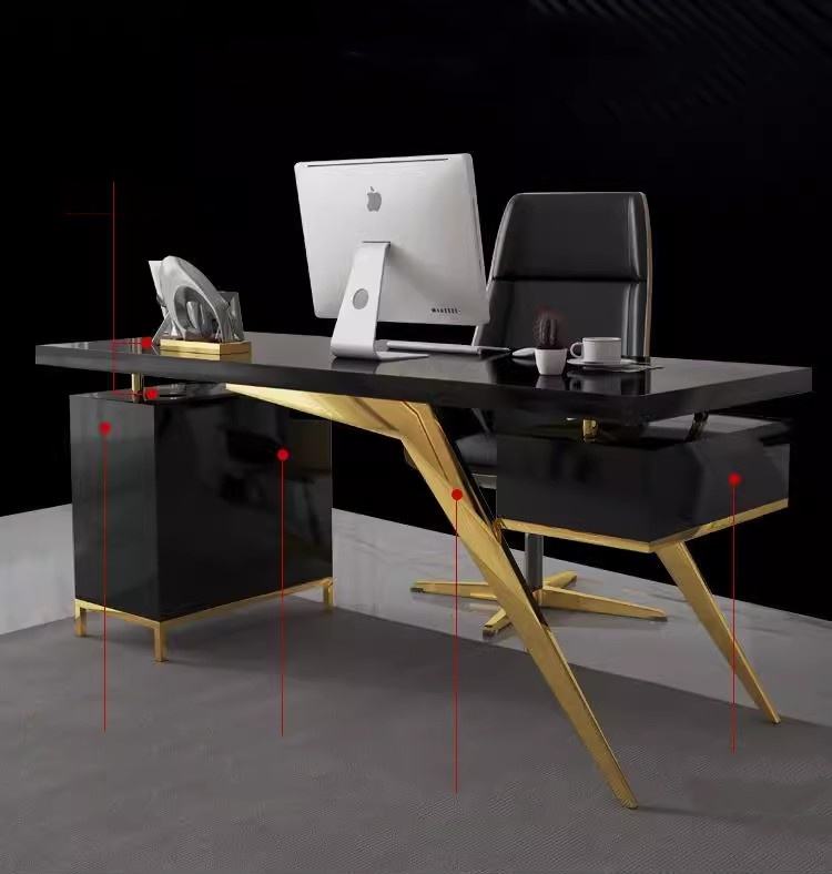 Office Desk Top Gold Metal Base Executive Office Furniture Chair Home Office Table