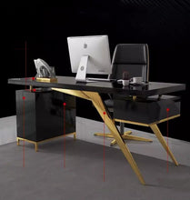 Cargar imagen en el visor de la galería, Office Desk Top Gold Metal Base Executive Office Furniture Chair Home Office Table

