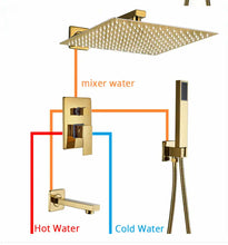 Cargar imagen en el visor de la galería, 12inch Ceiling Shower Stainless Steel Electroplated 304 High Quality Gold Shower Wall Entry Shower System extra Long Shower Arm
