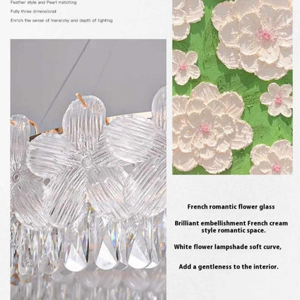 French Style Flower Crystal Chandelier Luxury Glass Pendant Light 100cm