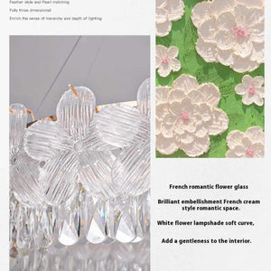French Style Flower Crystal Chandelier Luxury Glass Pendant Light 100cm