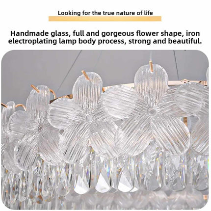 French Style Flower Crystal Chandelier Luxury Glass Pendant Light 100cm