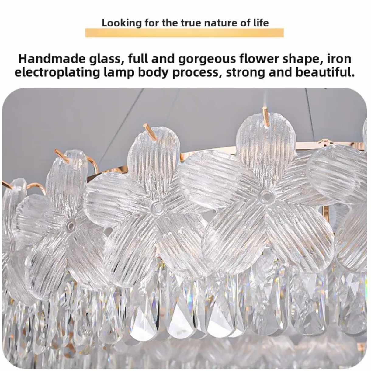 French Style Flower Crystal Chandelier Luxury Glass Pendant Light 100cm