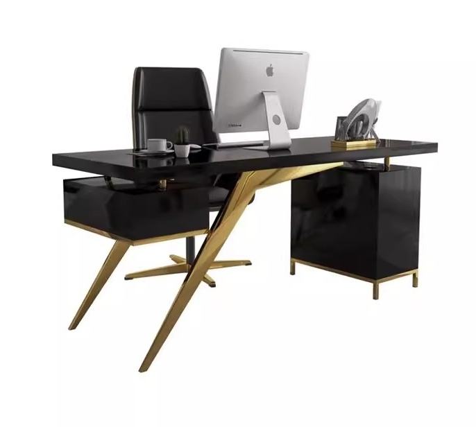Office Desk Top Gold Metal Base Executive Office Furniture Chair Home Office Table