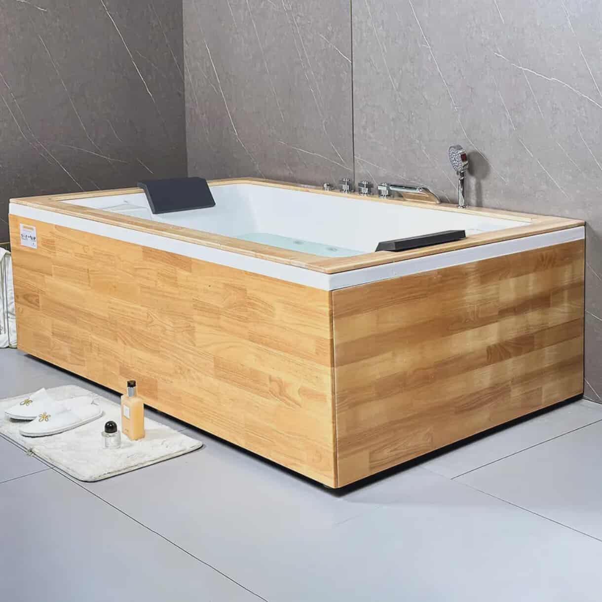 Luxury 2-Person Jacuzzi Bathtub – Indoor Whirlpool Spa Tub with Air Jets, Massage System & Dual Headrest Pillows