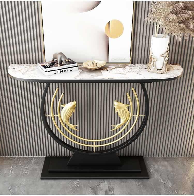 Double Fish-Shaped Entrance Foyer Bracket Unique Display Console Table Hallway and Living Room Table Design