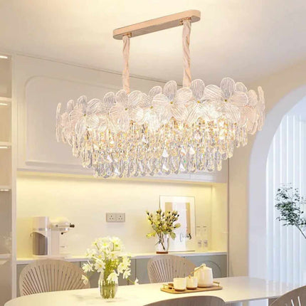 French Style Flower Crystal Chandelier Luxury Glass Pendant Light 100cm