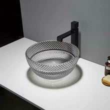 Load image into Gallery viewer, Round Crystal Glass Wash Basin – Transparent Countertop Sink with Drainer for Modern Bathrooms
