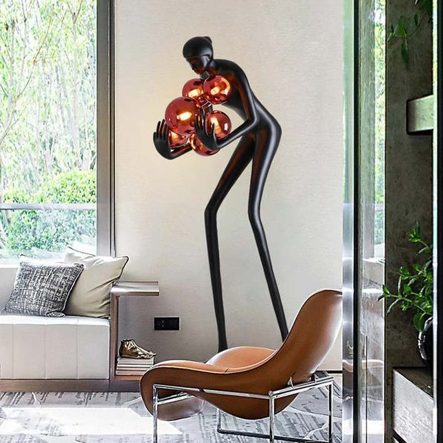 Contemporary Human Art Sculpture Floor Lamp with Glass Ball Large Decorative Ornament for Hotel and Modern Interiors