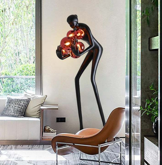 Contemporary Human Art Sculpture Floor Lamp with Glass Ball Large Decorative Ornament for Hotel and Modern Interiors
