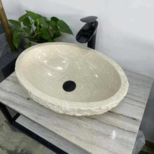 Load image into Gallery viewer, Oval Shape Cream Marble Washbasin – Luxury Natural Stone Bathroom Sink for Modern &amp; Classic Interiors
