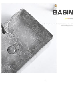 Luxury Small Marble Porcelain Countertop Basin – Modern Hand Wash Sink for Home, Villa, and Hotel Bathroom Vanity