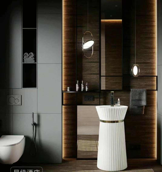 Unique Shaped Freestanding Solid Surface Bathroom Wash Basin – Modern Designer Hand Wash Sink