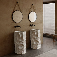 Load image into Gallery viewer, Luxury White Grain Cylindrical Free-Standing Bathroom Sink – One-Piece Artificial Stone Pedestal Wash Basin with Marble Design for Modern Interiors
