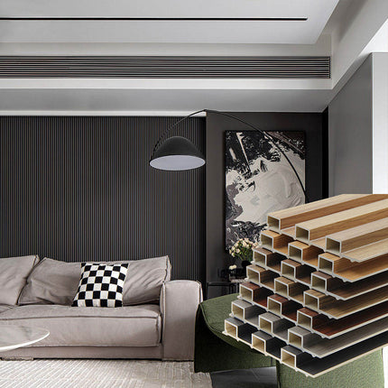 Modern Fluted WPC Wall Panels – Indoor & Outdoor PVC Slat Board Grille Cladding for TV Backgrounds, Waterproof Wood Plastic Composite
