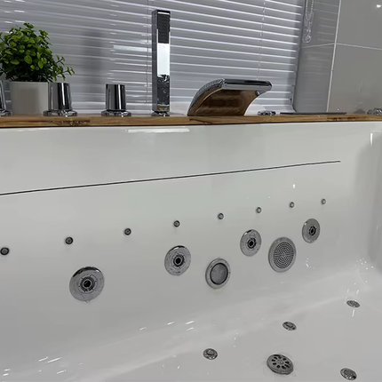 Luxury 2-Person Jacuzzi Bathtub – Indoor Whirlpool Spa Tub with Air Jets, Massage System & Dual Headrest Pillows