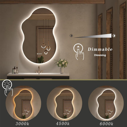 Nordic Modern LED Bathroom Mirror – 50X60CM Irregular Lake-Shaped Makeup Mirror with Illumination for Home & Cross-Border Trade