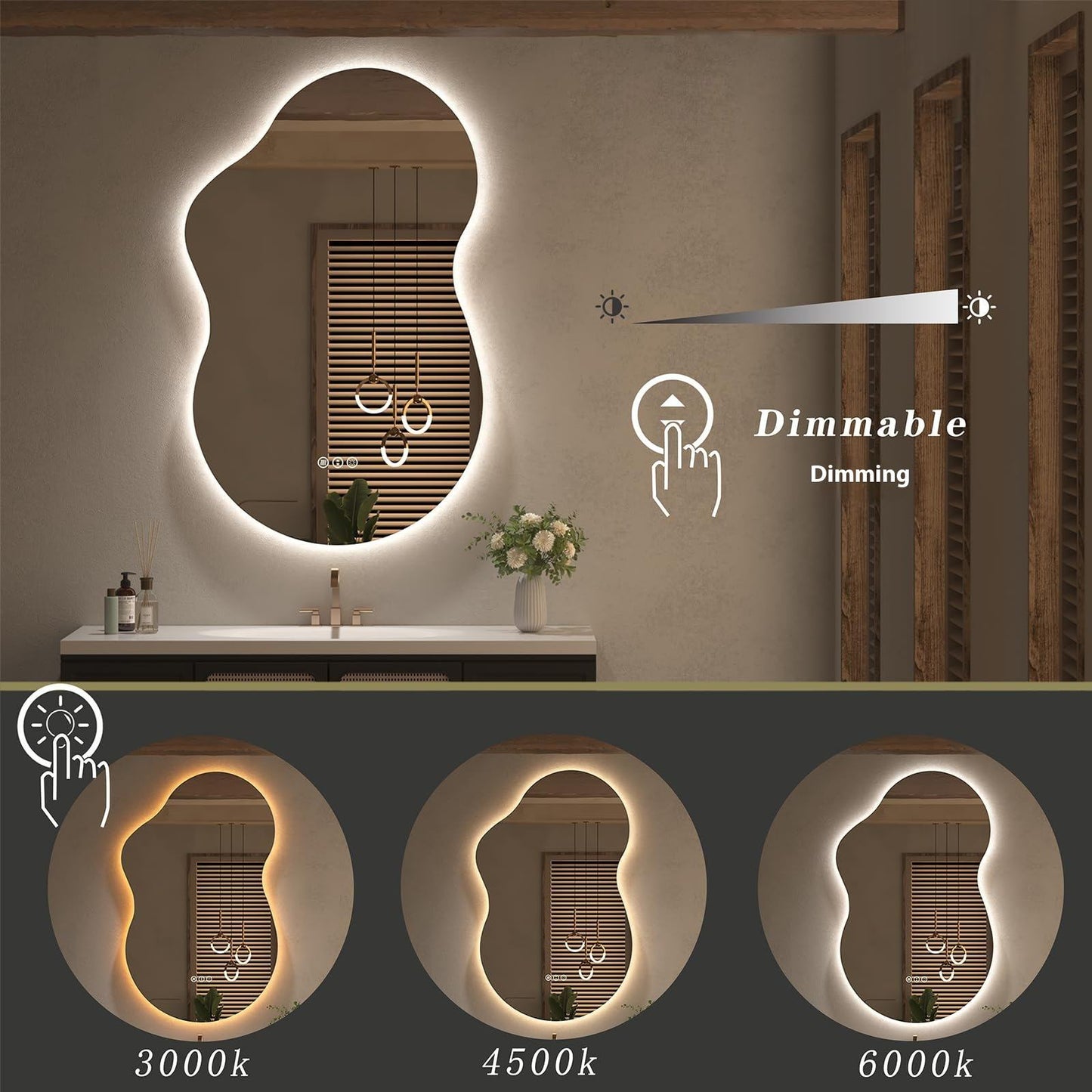 Nordic Modern LED Bathroom Mirror – 50X60CM Irregular Lake-Shaped Makeup Mirror with Illumination for Home & Cross-Border Trade