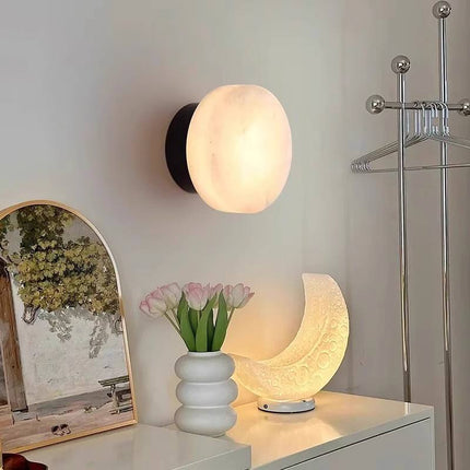 Spanish Natural Marble Round Wall Lamp Northern Europe Simple Modern Living Room Bedroom Bed Wall Lamp