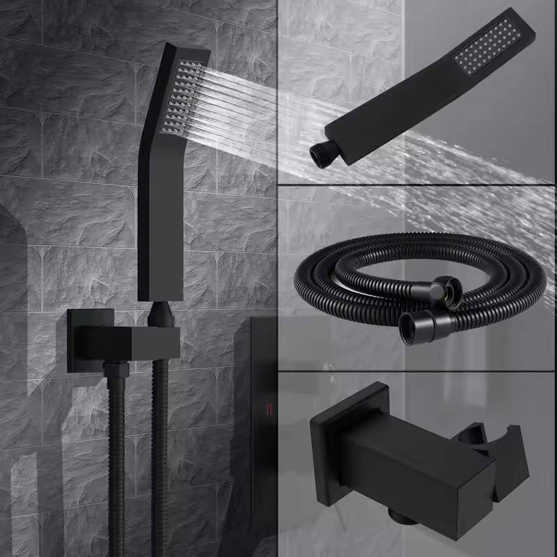 12 Inches Matte Black Ceiling Shower Set System Bathroom Luxury Rain Mixer Shower Combo Set Ceiling Mounted Rainfall