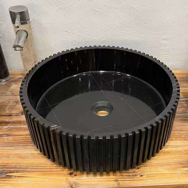 Modern Black Marble Vanity Basin – Luxury Countertop Vessel Sink for Hotels & Homes