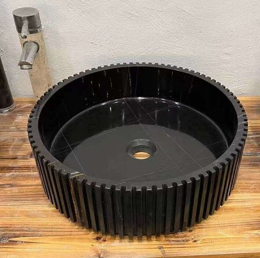 Modern Black Marble Vanity Basin – Luxury Countertop Vessel Sink for Hotels & Homes