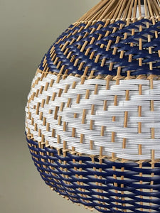 Rattan Hand-Woven Ceiling Pendant Light – Blue & White Lampshade for Modern Home Décor & Chandelier Lighting