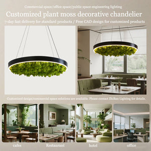 Unique RGB Dimmable LED Ceiling Light – Modern Round Chandelier with Moss Decoration for Restaurants & Cafes