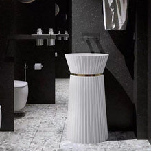 Load image into Gallery viewer, Unique Shaped Freestanding Solid Surface Bathroom Wash Basin – Modern Designer Hand Wash Sink
