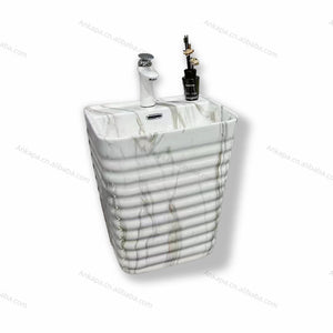 Porcelain Marble Design One Piece Toilets Bathroom Set with Wall Hung Basin Sink Rock Ceramic Toilet Set