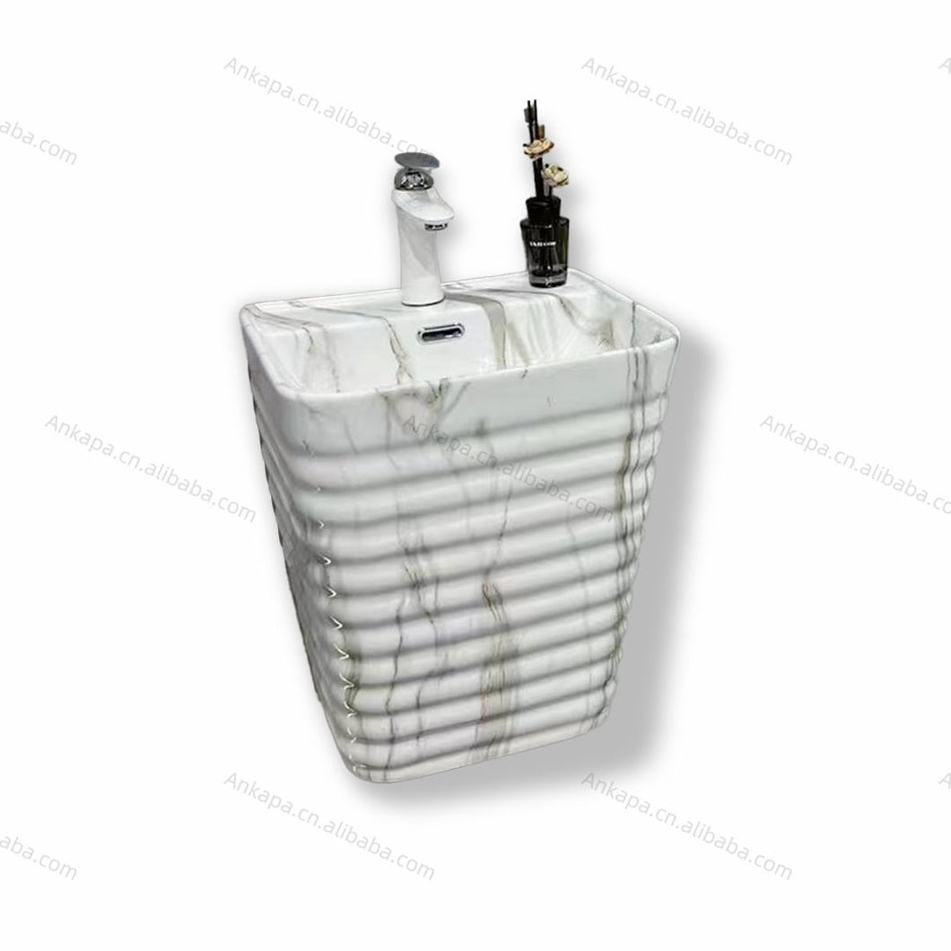 Porcelain Marble Design One Piece Toilets Bathroom Set with Wall Hung Basin Sink Rock Ceramic Toilet Set