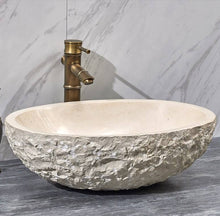 Load image into Gallery viewer, Oval Shape Cream Marble Washbasin – Luxury Natural Stone Bathroom Sink for Modern &amp; Classic Interiors
