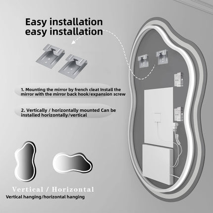 Nordic Modern LED Bathroom Mirror – 50X60CM Irregular Lake-Shaped Makeup Mirror with Illumination for Home & Cross-Border Trade