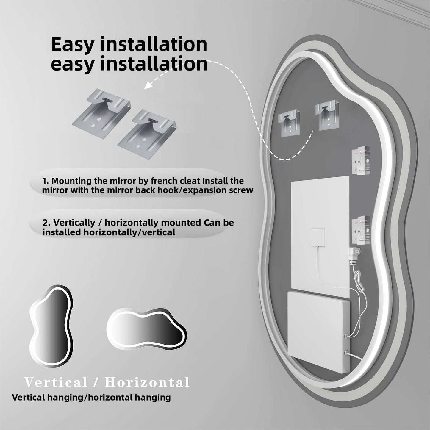 Nordic Modern LED Bathroom Mirror – 50X60CM Irregular Lake-Shaped Makeup Mirror with Illumination for Home & Cross-Border Trade