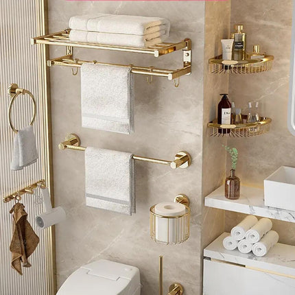 Gold Double-layer Towel Rack with Hooks accessories for Bathroom and Toilet Electroplated Stainless Steel 304 Gold Bathroom Accessories Set Highend