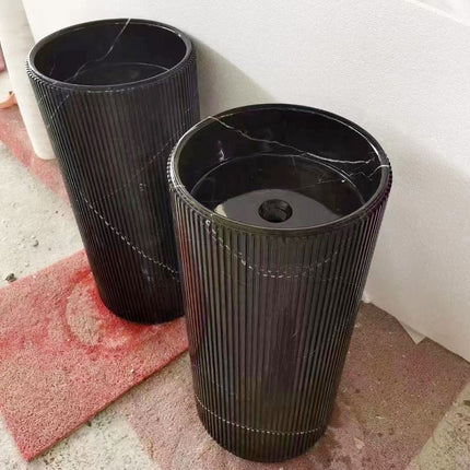 Waschbecken aus schwarzem Naturmarmor, Handwaschbecken aus Marmorstein, freistehendes Steinwaschbecken