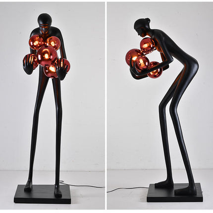 Contemporary Human Art Sculpture Floor Lamp with Glass Ball Large Decorative Ornament for Hotel and Modern Interiors