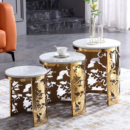 Marble Top End Table Home Furniture Indoor 3 Pieces Coffee Table Sets