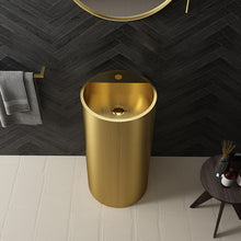 Load image into Gallery viewer, Round Luxury Golden Pedestal Basin – Modern Freestanding Bathroom Sink, Elegant Gold Wash Basin for Home &amp; Hotel Vanity
