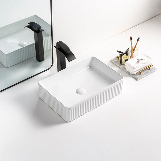 Rectangular Hand Wash Basin Table Top Mounted Bathroom Vanity Sink Modern Art Wash Basin Countertop Wash Sink for Home Hotel Apartment Villa