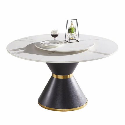 Modern Design Carbon Steel Natural Marble Round Dining Table Set 6-10 Seater 1.35m & 1.5m Sizes For Kitchen Dinner