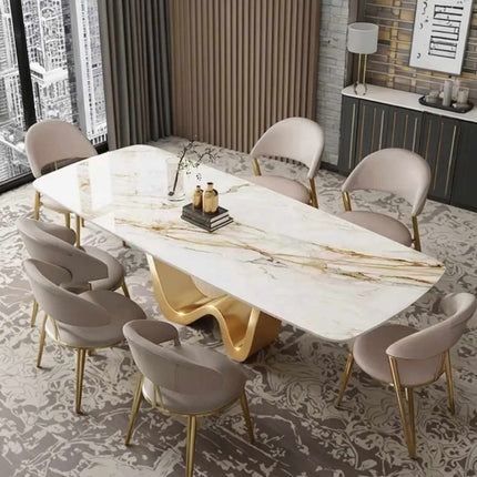 Modern Home Dining Table with Gold Stainless Steel Electroplated Base Slate Marble Top Rectangular Design for Luxury Home Hotel or Apartment Use