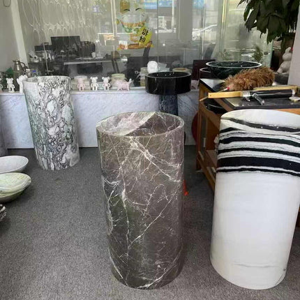 Natural White Marble Freestanding Pedestal Basin – Modern Polished Stone Sink for Bathrooms